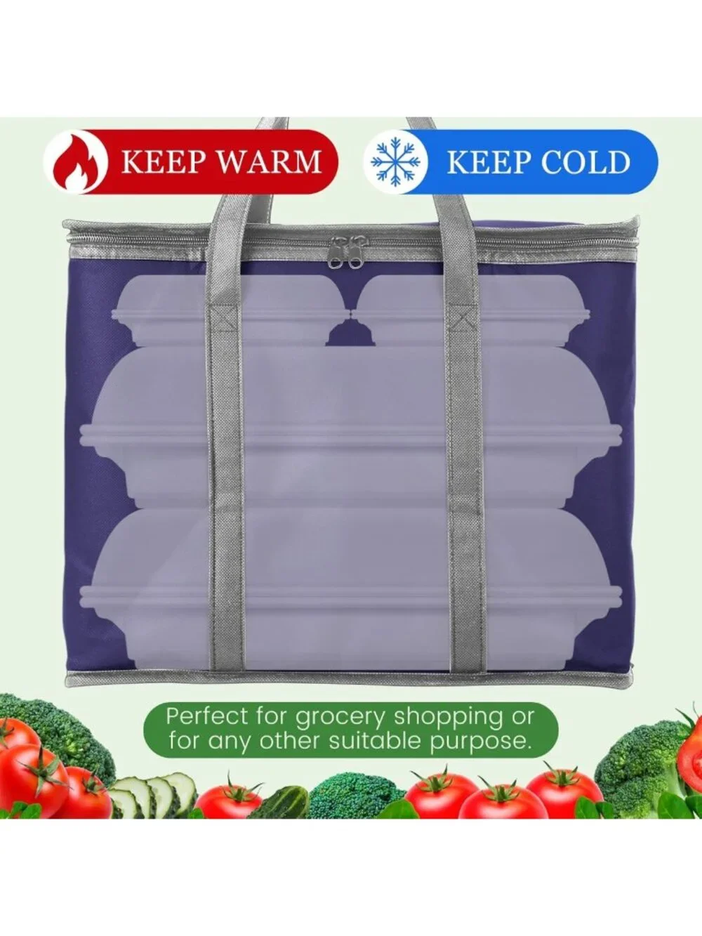 15 Pcs Large Insulated Grocery Bags - Heavy Duty, Zippered, Foldable Totes for
